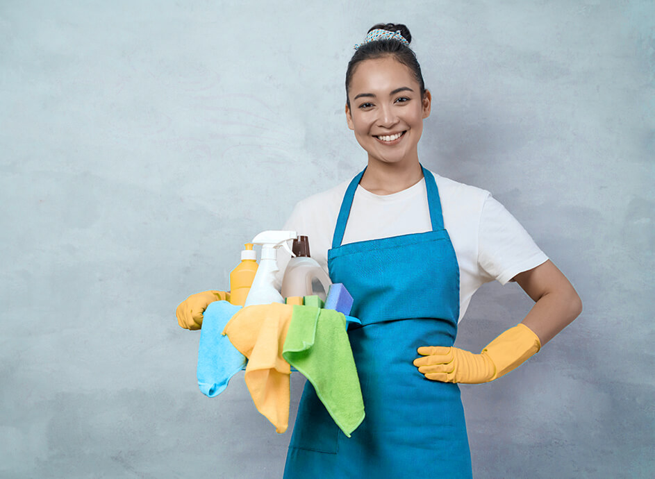 Cleaning Lady Smiling Holding Products
