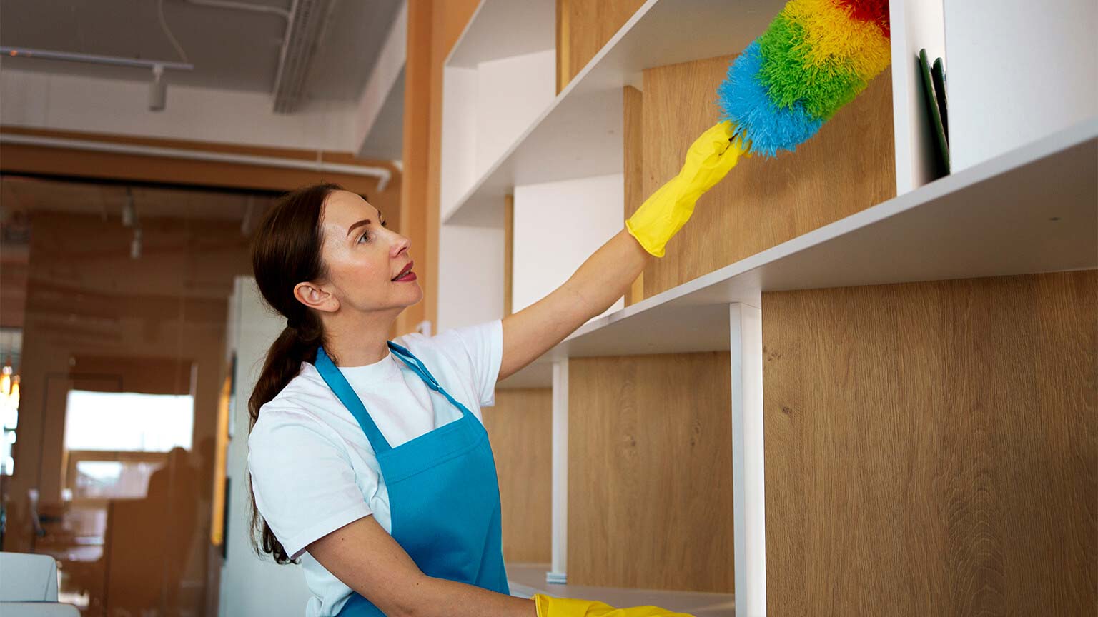 cleaner dusting shelves